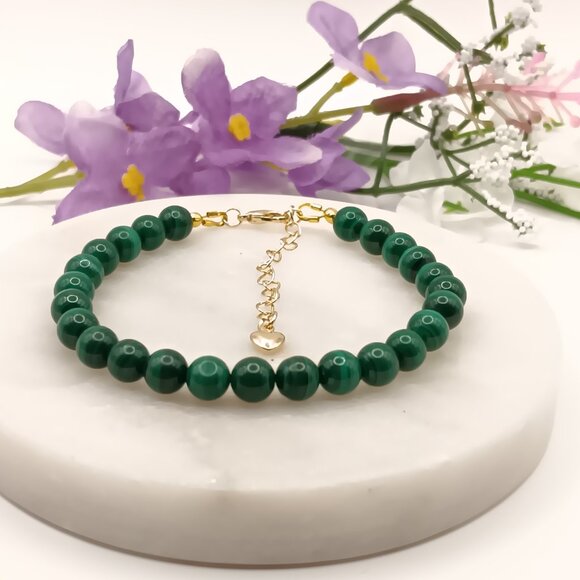 Minimalist Bracelet with Rare Natural Malachite - Picture 5 of 13